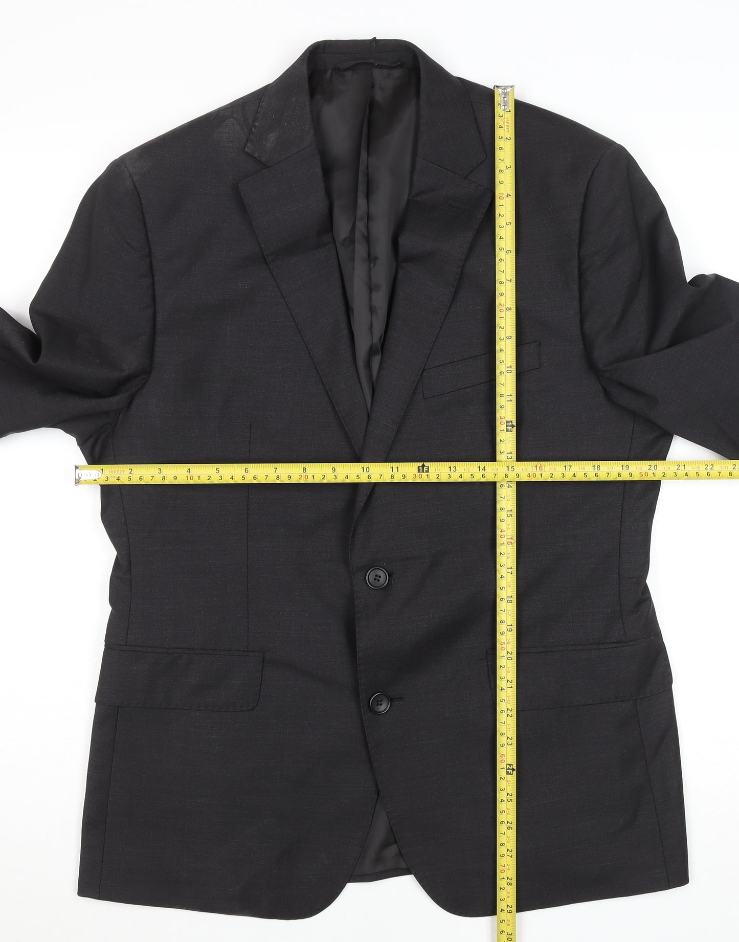 Men’s Grey Wool Blend Slim Fit Short Blazer Jacket 42L