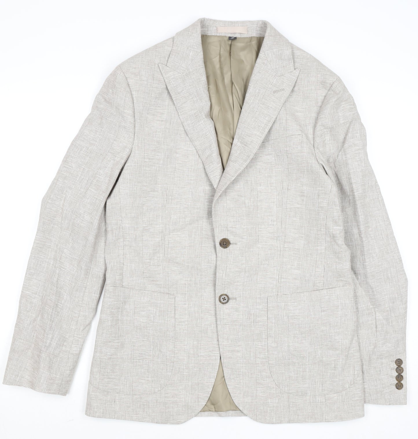 Marks and Spencer Men's Beige Linen Cotton Check Blazer 38R