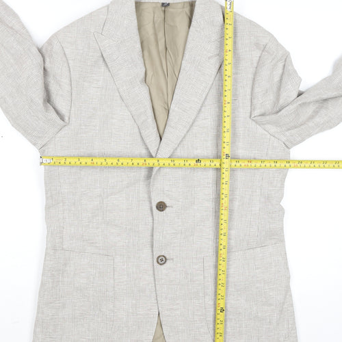 Marks and Spencer Men's Beige Linen Cotton Check Blazer 38R