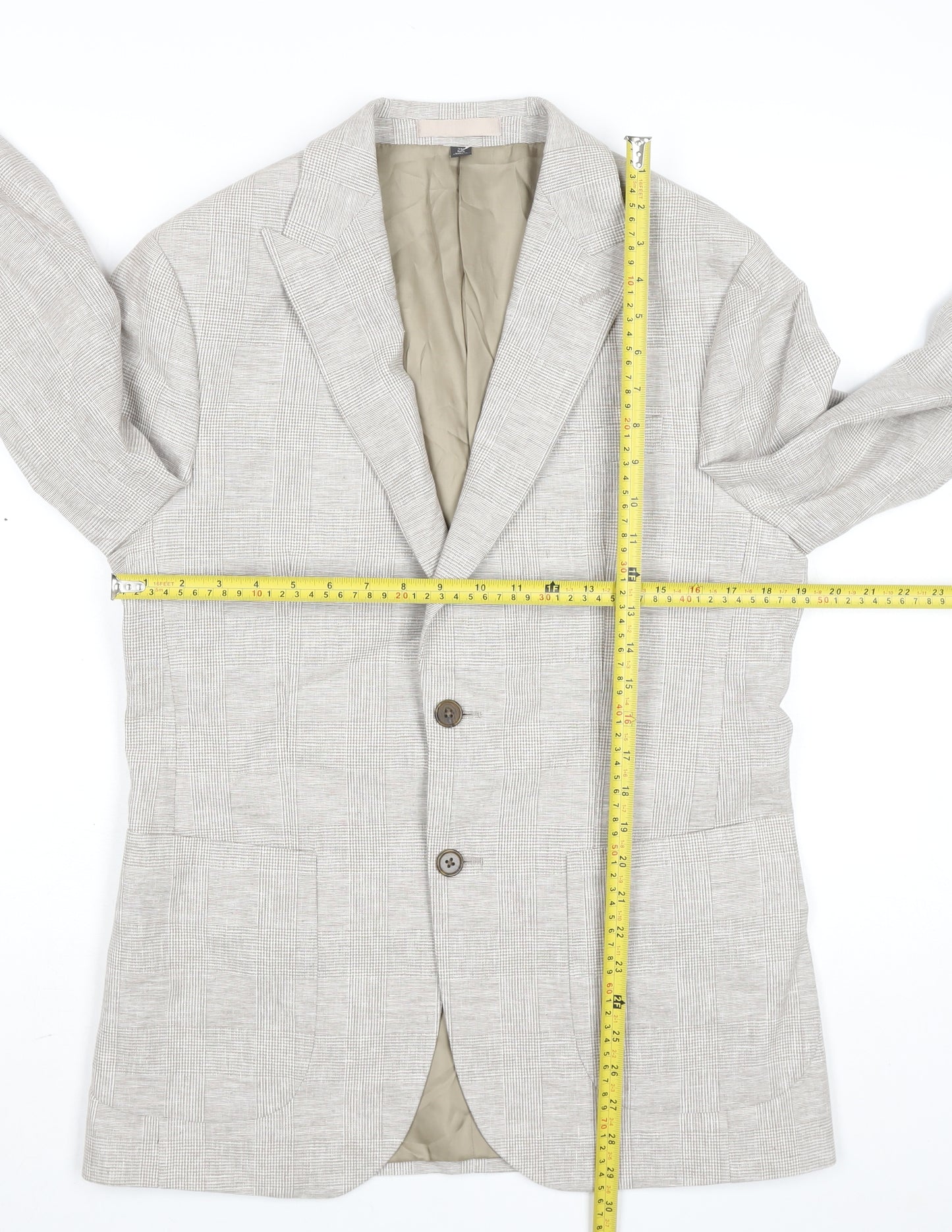 Marks and Spencer Men's Beige Linen Cotton Check Blazer 38R