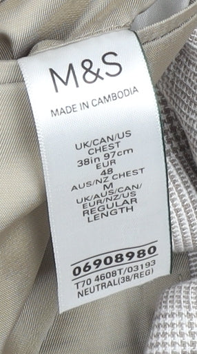 Marks and Spencer Men's Beige Linen Cotton Check Blazer 38R