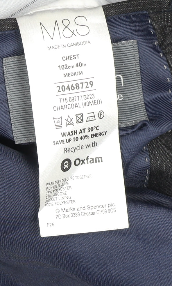 Marks and Spencer Men's Grey 40R Charcoal Single-Breasted Blazer