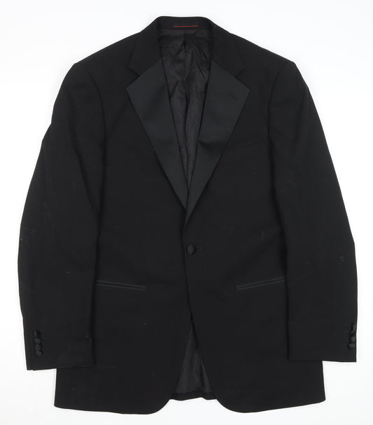 Men’s Black 38R Shawl Lapel One Button Wool Blend Tuxedo Jacket