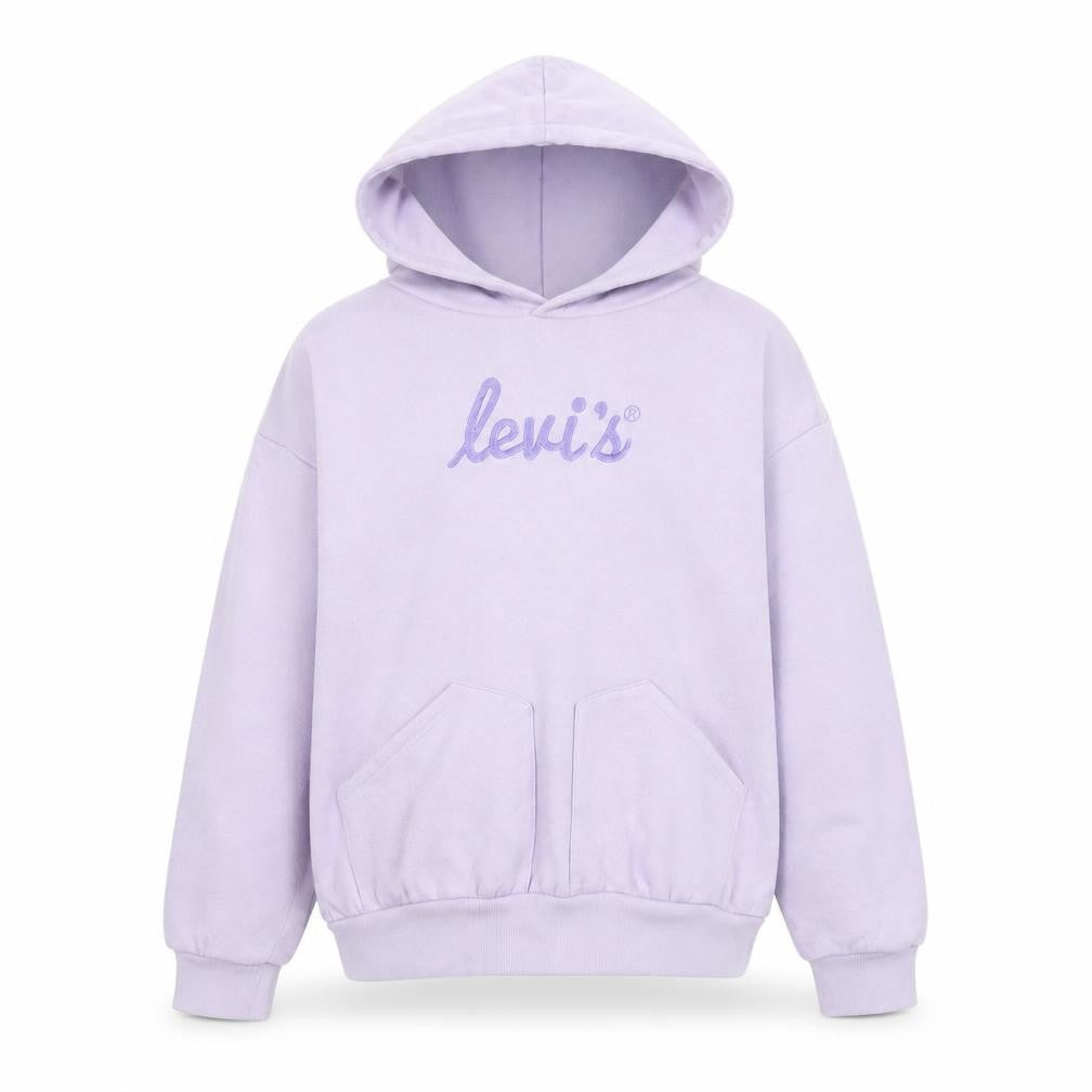 Front view of Levi's girls’ purple embroidered logo pullover hoodie 14 years