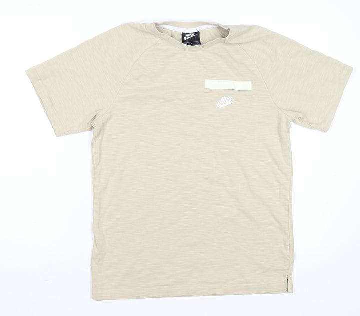 Nike Men's Beige Short Sleeve Crew Neck Cotton T-Shirt Small