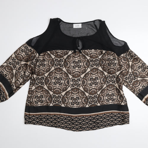 Wallis Petite Women’s Beige & Black Geometric Cold Shoulder Blouse Size 18