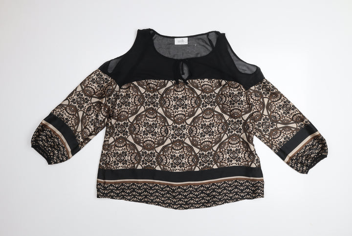 Wallis Petite Women’s Beige & Black Geometric Cold Shoulder Blouse Size 18