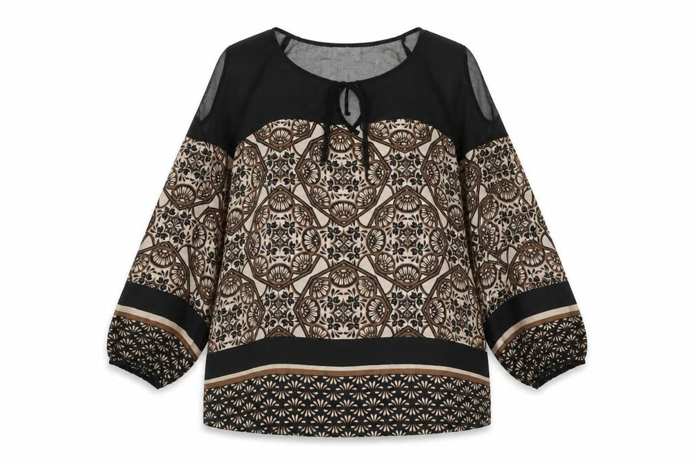 Wallis Petite Women’s Beige & Black Geometric Cold Shoulder Blouse Size 18
