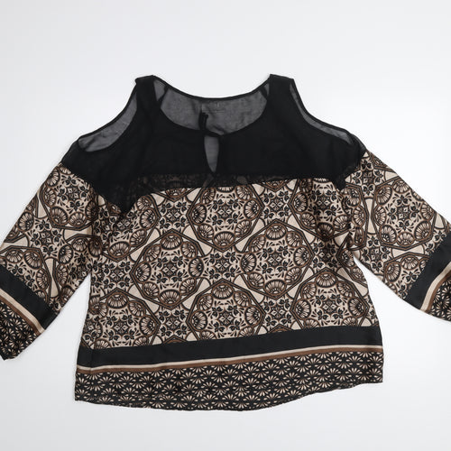 Wallis Petite Women’s Beige & Black Geometric Cold Shoulder Blouse Size 18
