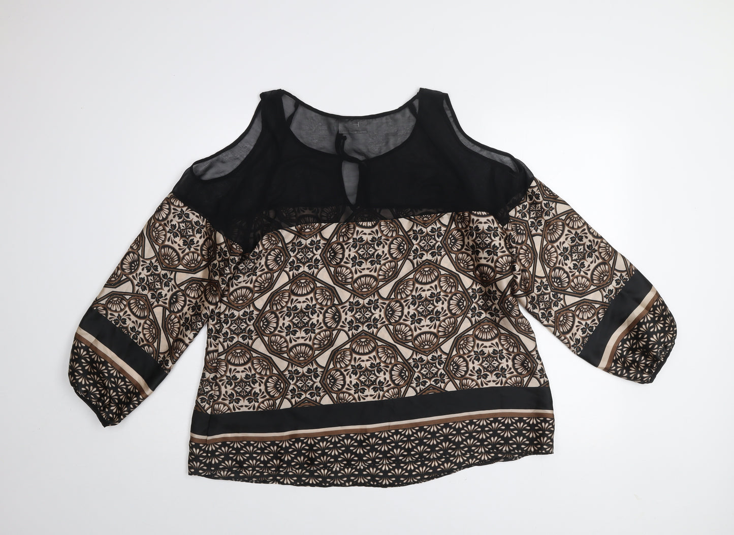Wallis Petite Women’s Beige & Black Geometric Cold Shoulder Blouse Size 18