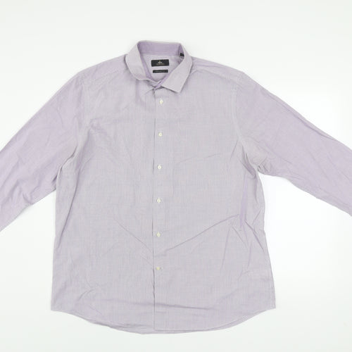 Next Men’s Purple Check Regular Fit Long Sleeve Dress Shirt 17in Collar