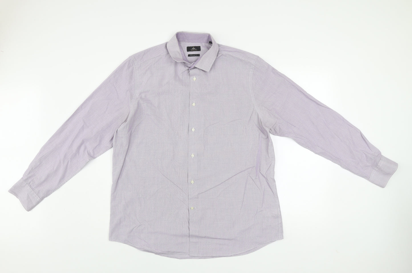 Next Men’s Purple Check Regular Fit Long Sleeve Dress Shirt 17in Collar