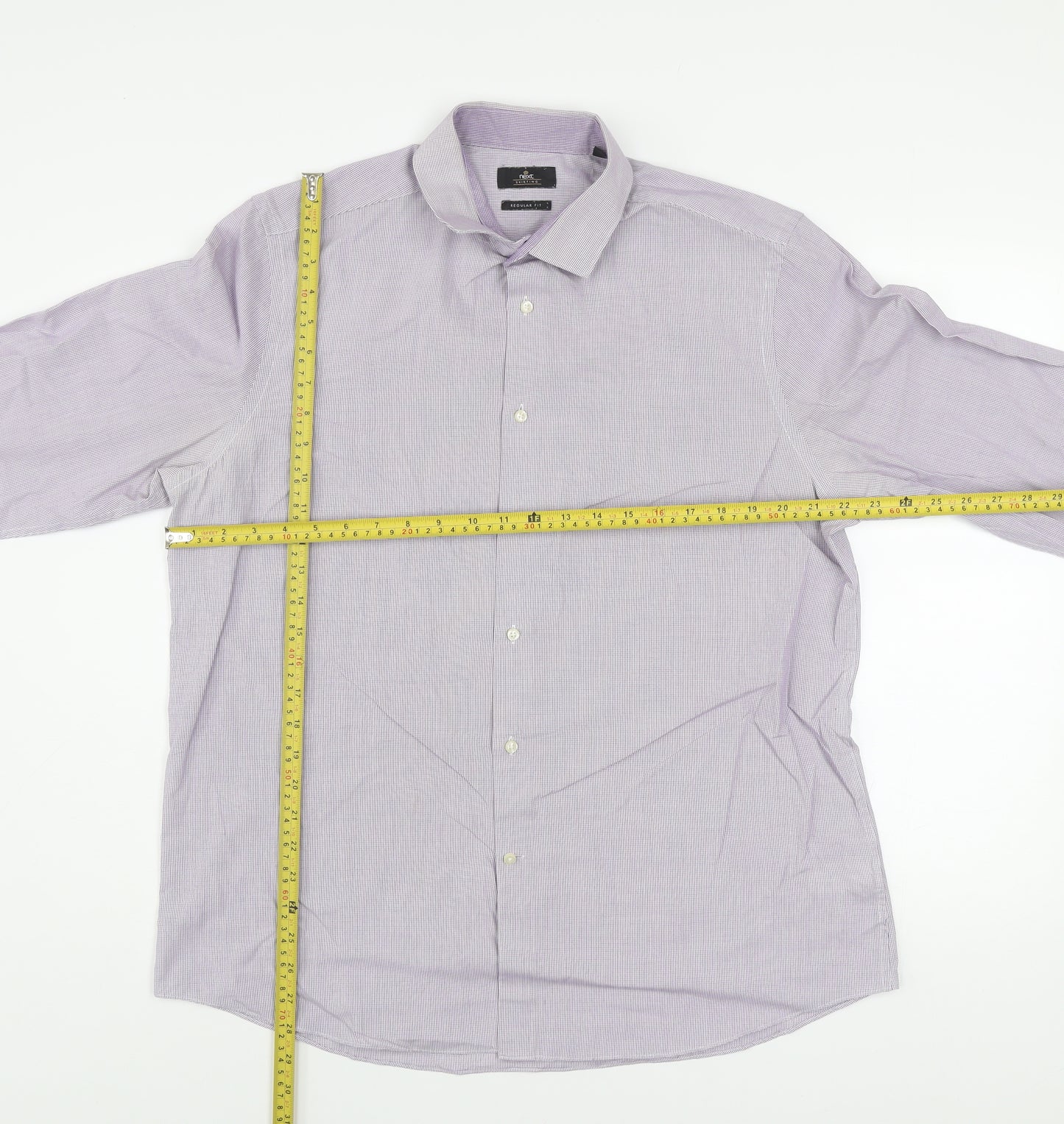 Next Men’s Purple Check Regular Fit Long Sleeve Dress Shirt 17in Collar