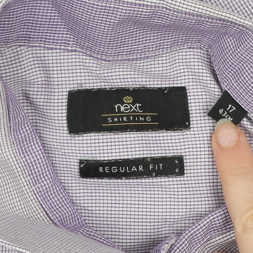 Next Men’s Purple Check Regular Fit Long Sleeve Dress Shirt 17in Collar