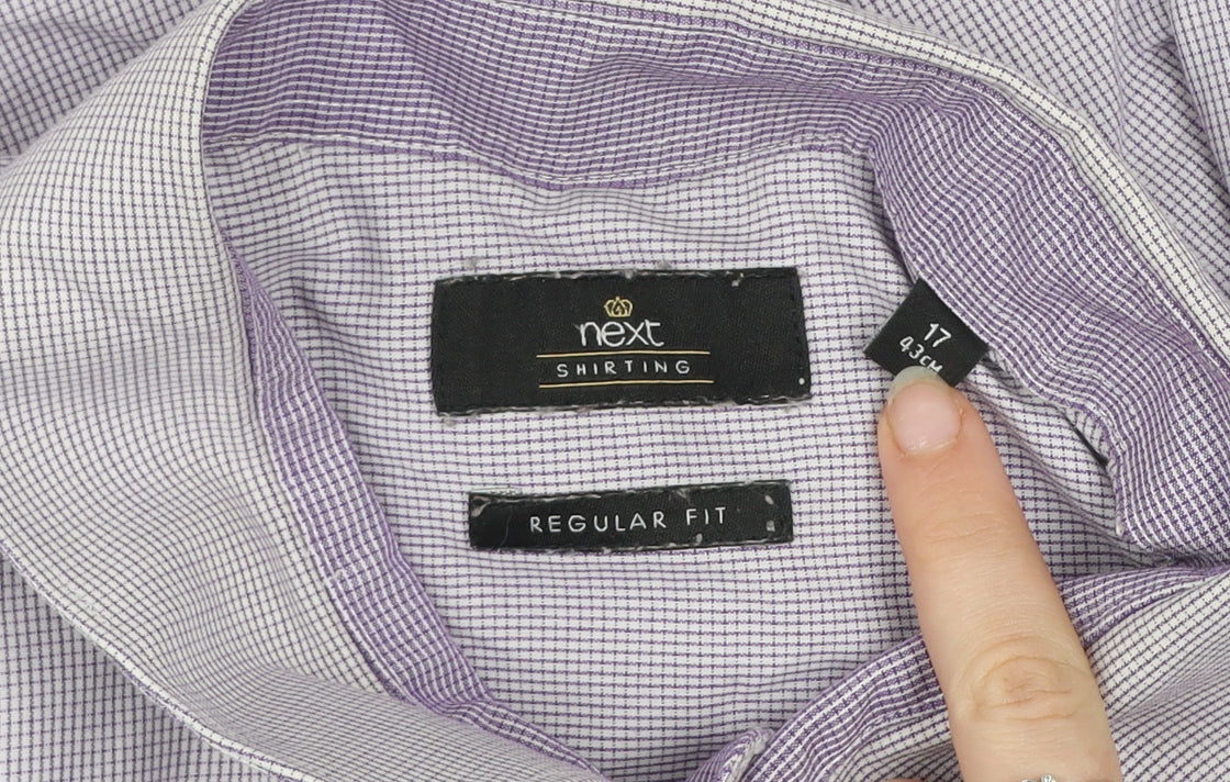 Next Men’s Purple Check Regular Fit Long Sleeve Dress Shirt 17in Collar