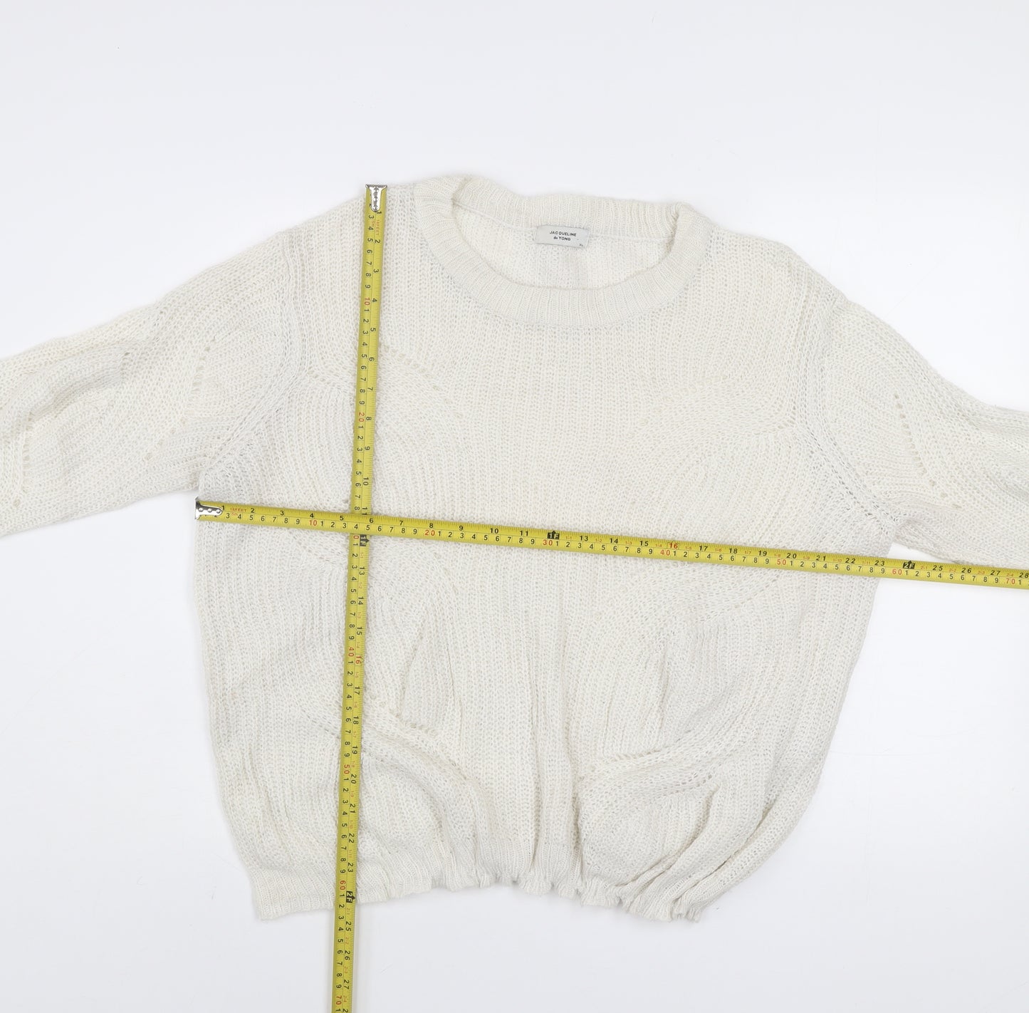 Jacqueline de Yong Women’s Ivory Chunky Knit XL Acrylic Pullover Jumper