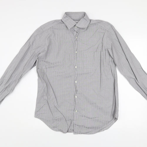 Caliban Men's Grey Striped Dress Shirt 15.5in Collar Regular Fit