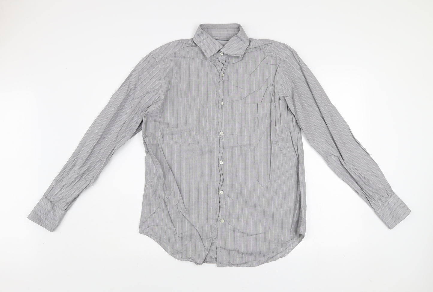 Caliban Men's Grey Striped Dress Shirt 15.5in Collar Regular Fit