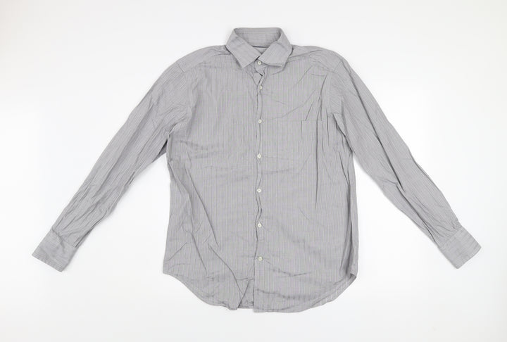 Caliban Men's Grey Striped Dress Shirt 15.5in Collar Regular Fit