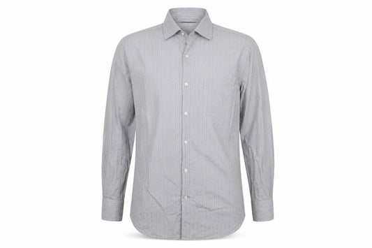 Caliban Men's Grey Striped Dress Shirt 15.5in Collar Regular Fit