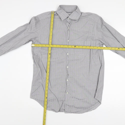 Caliban Men's Grey Striped Dress Shirt 15.5in Collar Regular Fit