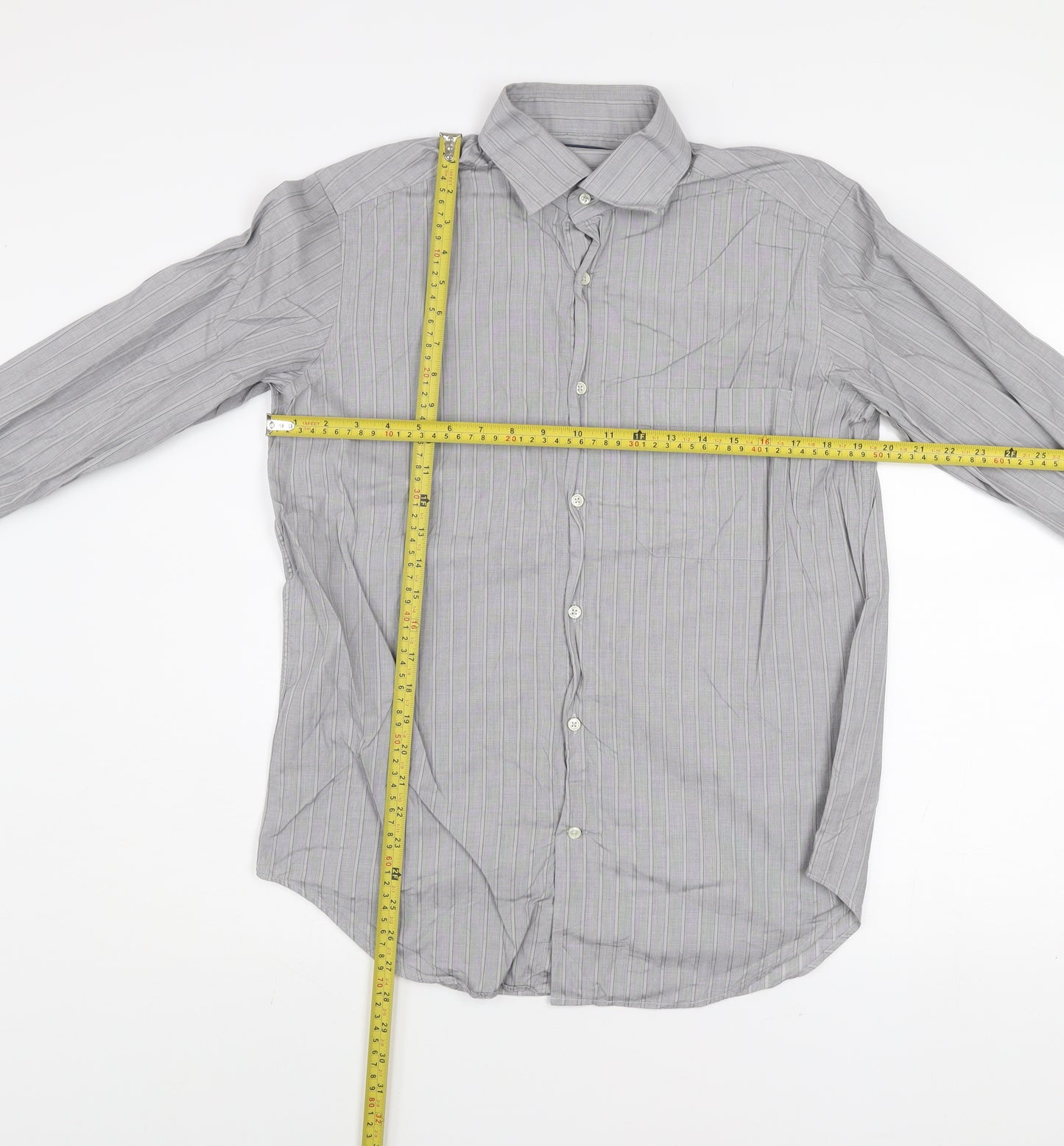 Caliban Men's Grey Striped Dress Shirt 15.5in Collar Regular Fit