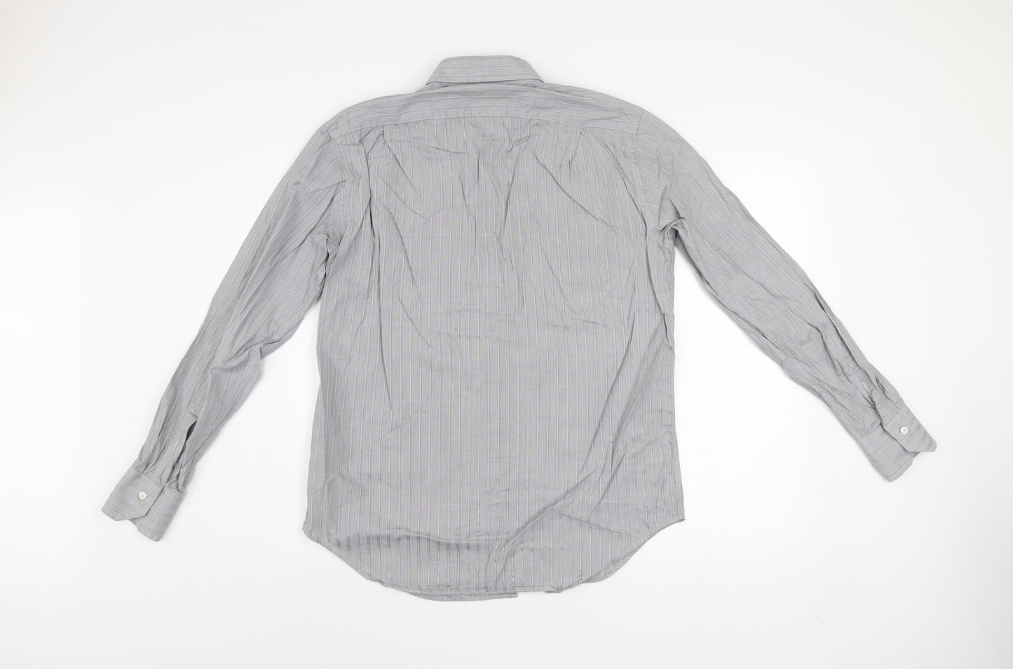 Caliban Men's Grey Striped Dress Shirt 15.5in Collar Regular Fit