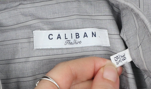 Caliban Men's Grey Striped Dress Shirt 15.5in Collar Regular Fit