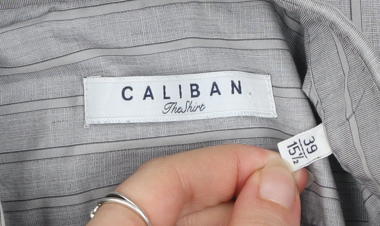 Caliban Men's Grey Striped Dress Shirt 15.5in Collar Regular Fit