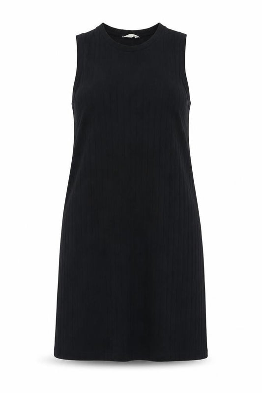Front view of Marks & Spencer Women Black 2XL Shift Dress Sleeveless Crew Neck