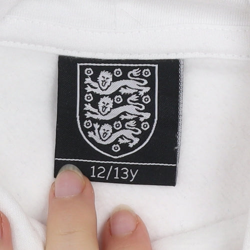 England Boys White Hoodie 12-13 Years Pullover Cotton Blend Football Crest