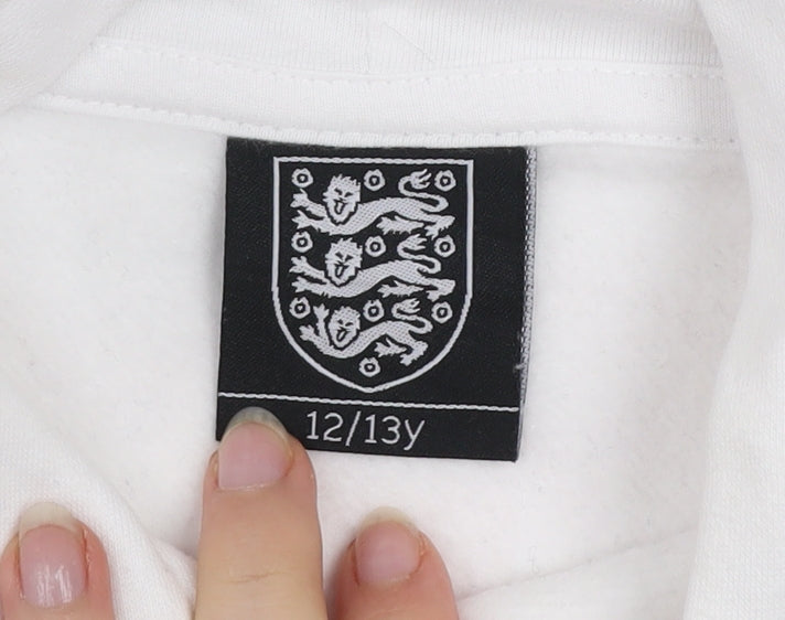England Boys White Hoodie 12-13 Years Pullover Cotton Blend Football Crest