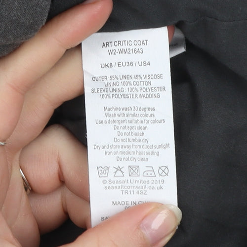 Seasalt Cornwall Women's Grey Linen Blend Long Coat UK 8