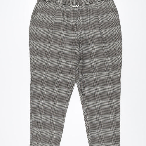 Next Women’s Black Check Tapered Trousers Size 16L Polyester Blend