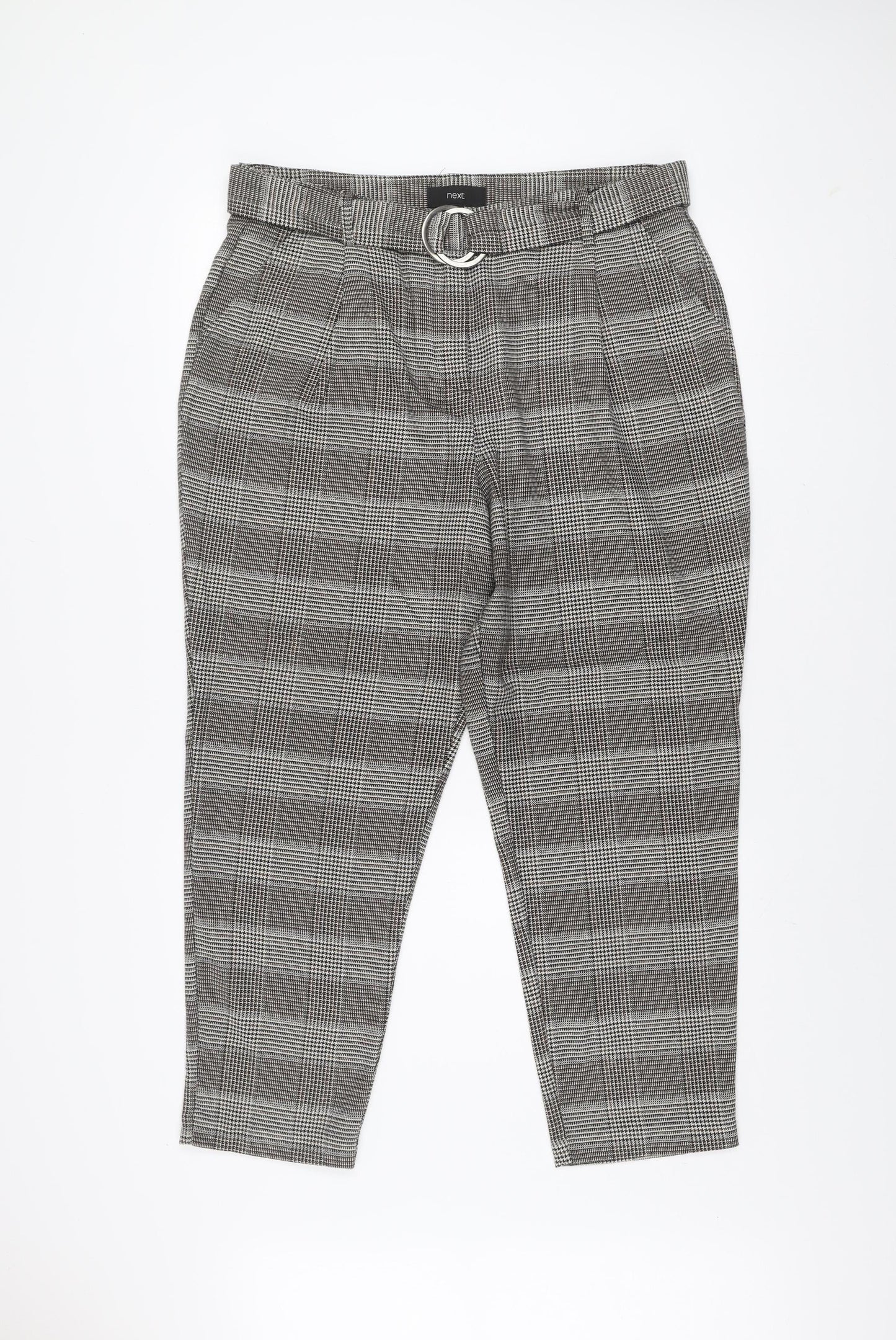 Next Women’s Black Check Tapered Trousers Size 16L Polyester Blend