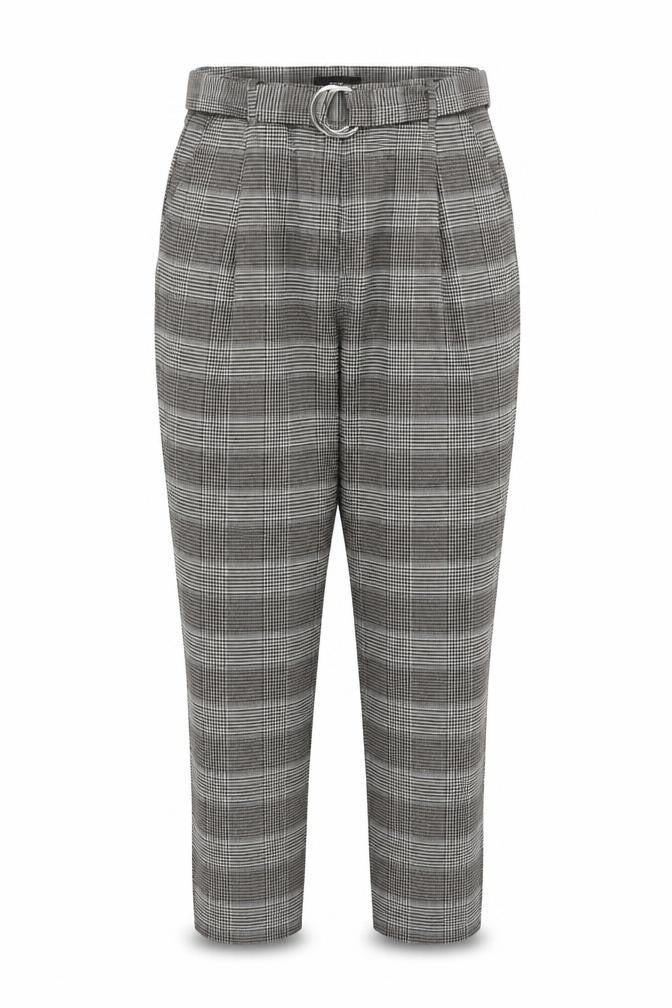 Front view of Next Women’s Black Check Tapered Trousers, size UK 16L, Polyester Blend