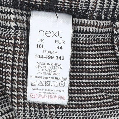 Next Women’s Black Check Tapered Trousers Size 16L Polyester Blend