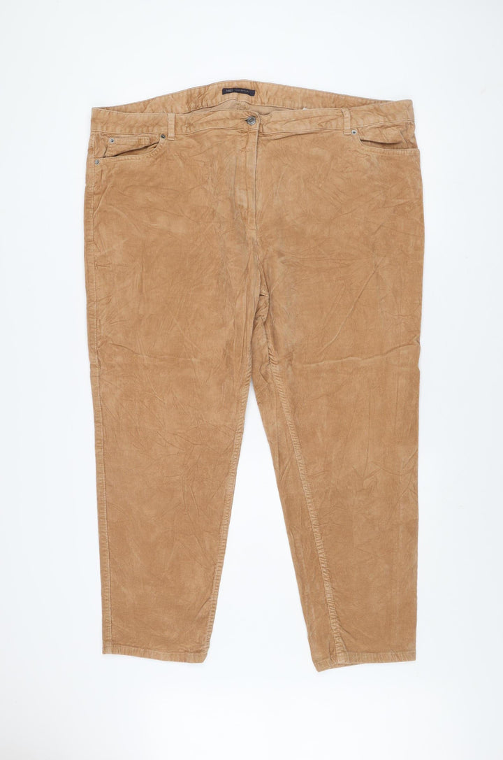 Marks and Spencer Women Beige Chino Corduroy Trousers Size 24 Regular
