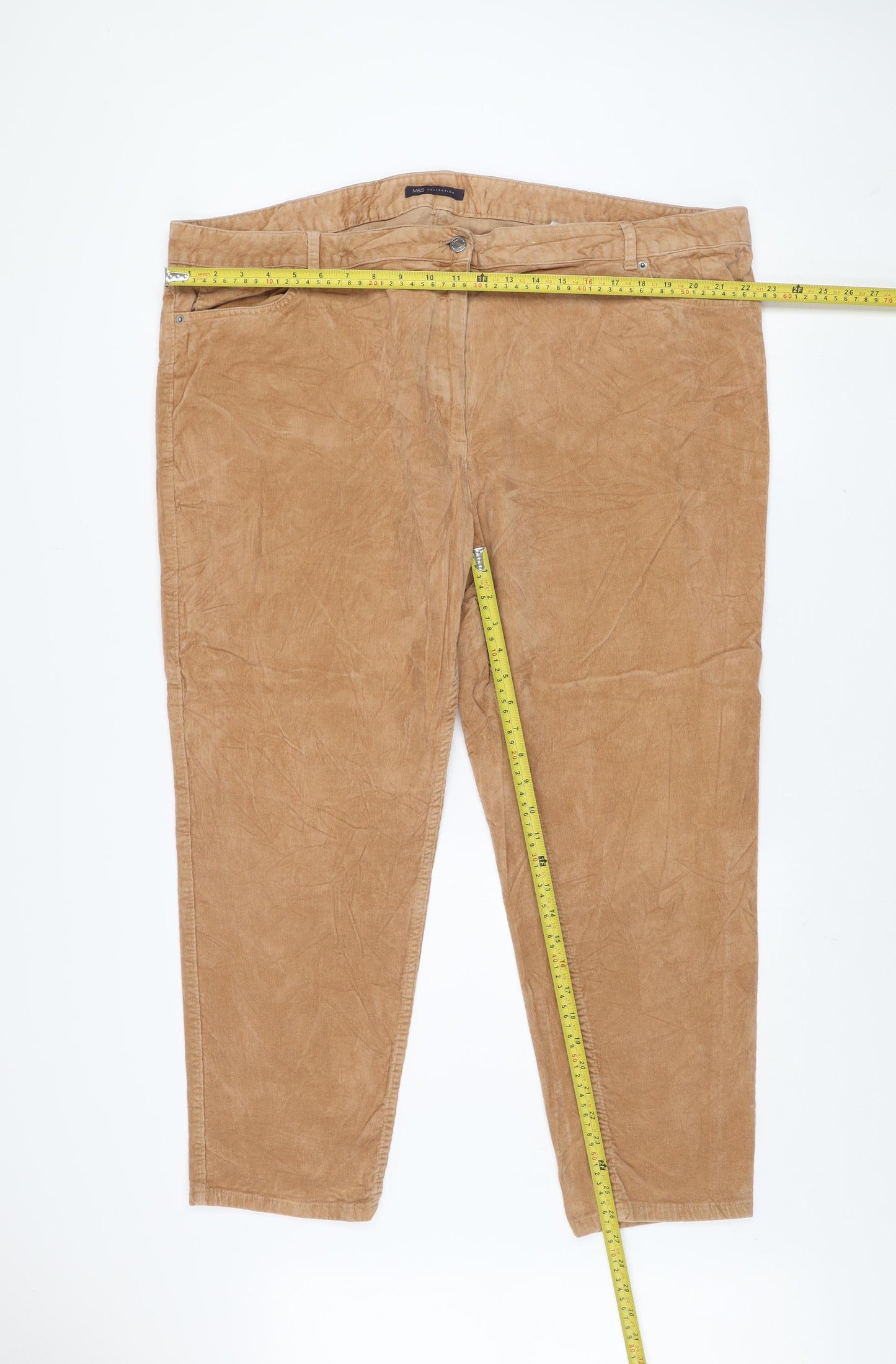 Marks and Spencer Women Beige Chino Corduroy Trousers Size 24 Regular