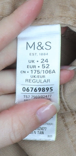 Marks and Spencer Women Beige Chino Corduroy Trousers Size 24 Regular