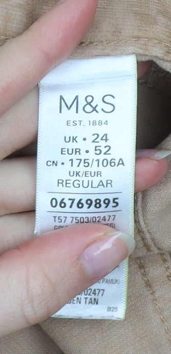Marks and Spencer Women Beige Chino Corduroy Trousers Size 24 Regular