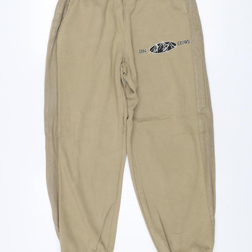 Beer Bro Men's Beige Jogger Sweatpants L Regular Fit Fleece Activewear Trousers