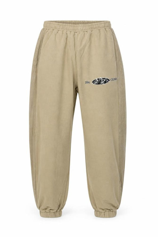 Front view of Beer Bro Men's Beige Jogger Sweatpants L Regular Fit Fleece Activewear Trousers