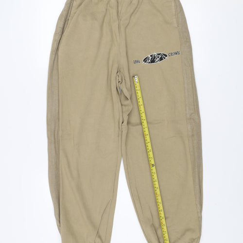Beer Bro Men's Beige Jogger Sweatpants L Regular Fit Fleece Activewear Trousers