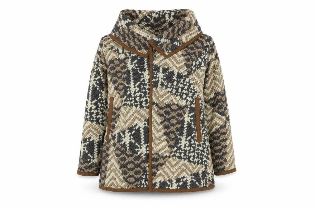 Front view of River Island Women Brown Geometric Wool Blend Mid-Length Coat, size 10