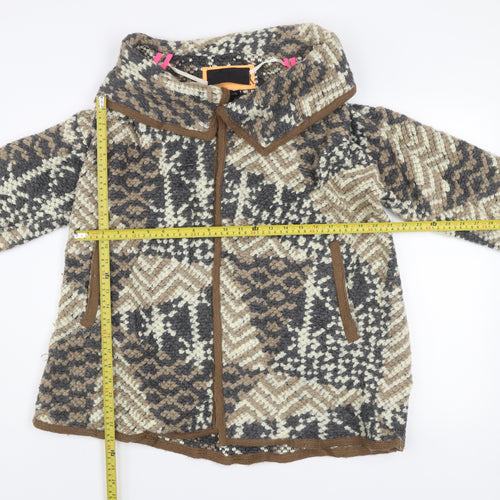 River Island Women Brown Geometric Wool Blend Mid-Length Coat Size 10