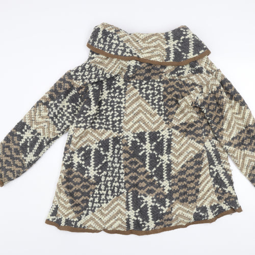 River Island Women Brown Geometric Wool Blend Mid-Length Coat Size 10
