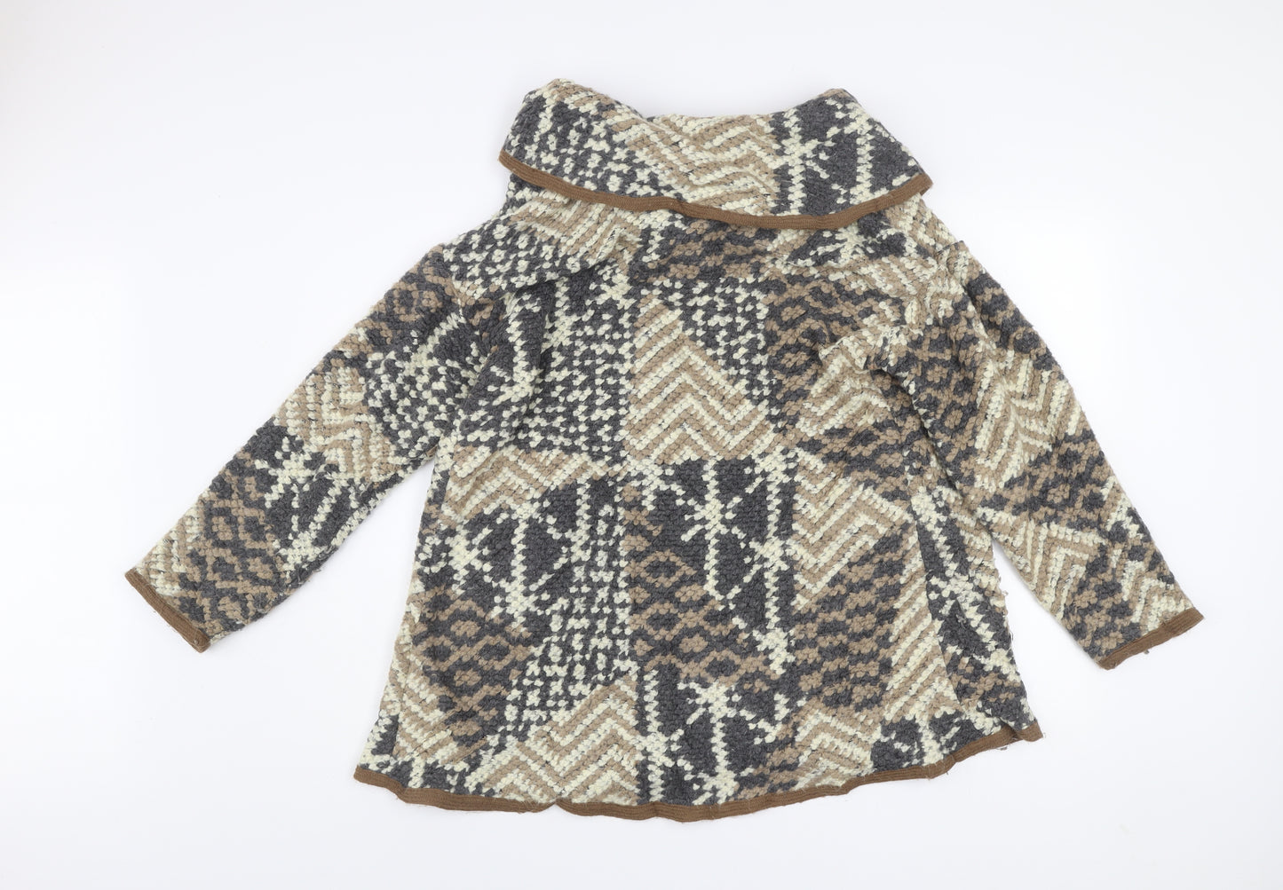 River Island Women Brown Geometric Wool Blend Mid-Length Coat Size 10