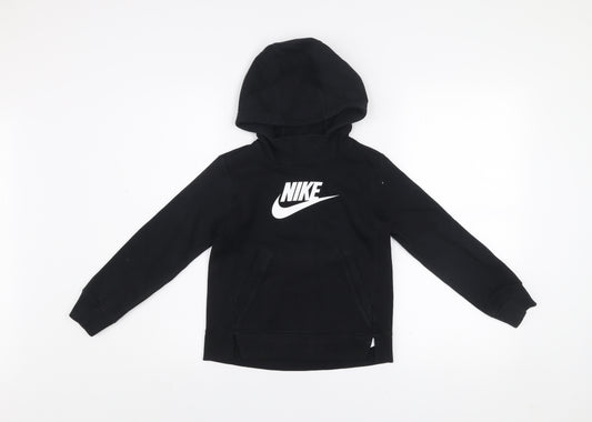 Nike Boys Black Pullover Hoodie XS 122-128cm Cotton Blend Logo Sweatshirt