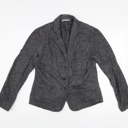Brax Women's Grey Herringbone Wool Blend Blazer Size 12 Classic Style